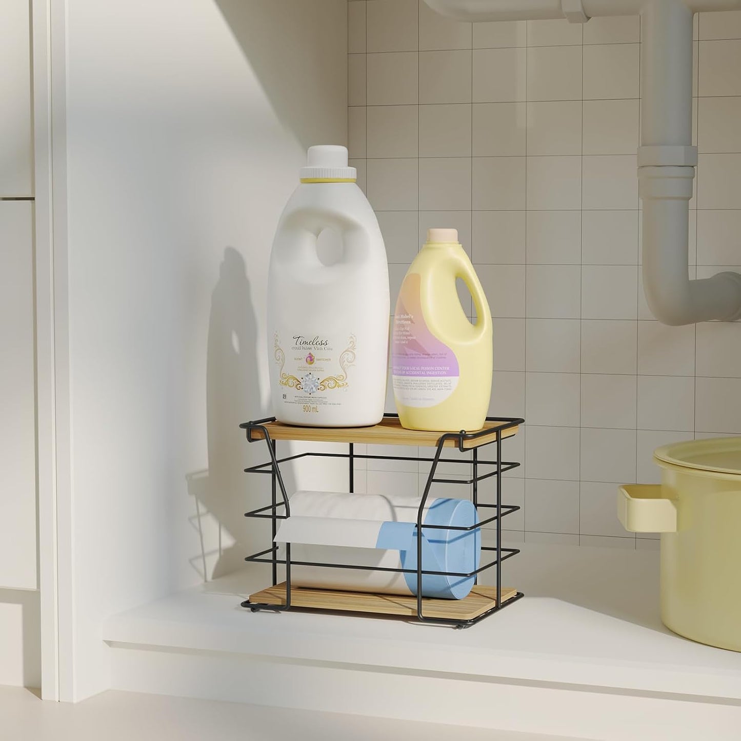 Trash Bag Holder/Dispenser with Lid, Stackable Storage Laundry Kitchen Organizers for Countertop Organization, Wall Mount Trash Bag Holder under Sink, No Drill