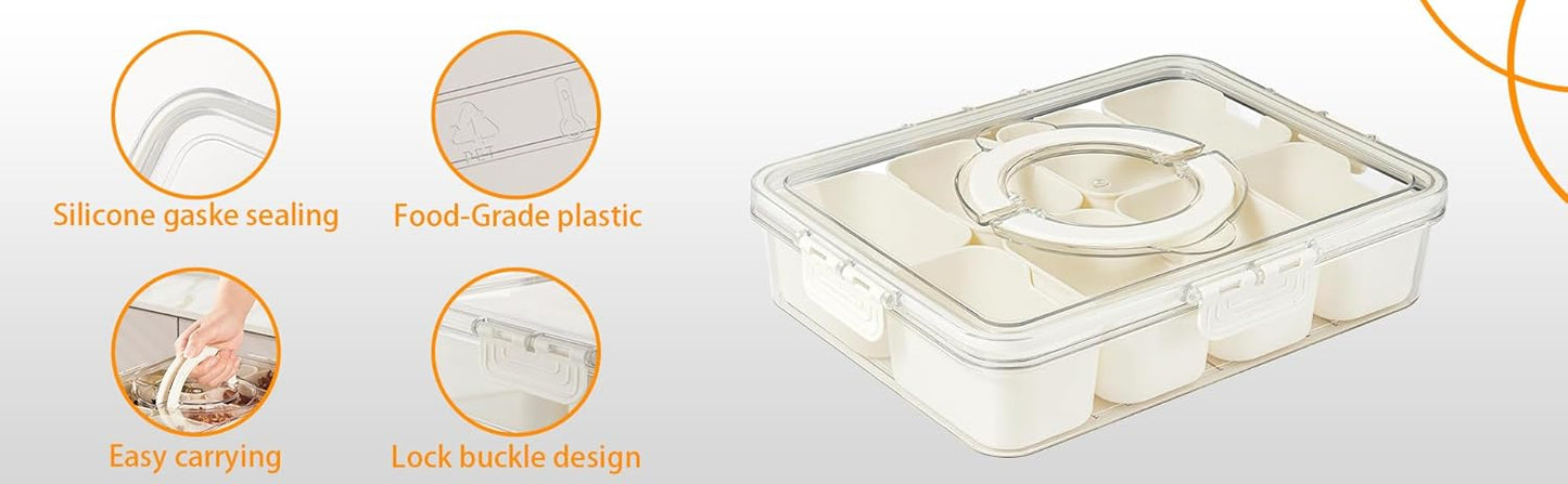 Snackle Box Container Meal Prep Divided Portion Serving Platters and Trays with Lid Handle Reusable Vacation Camping Travel Beach Essentials Food Fruit Veggie Organizers and Storage for Fridge