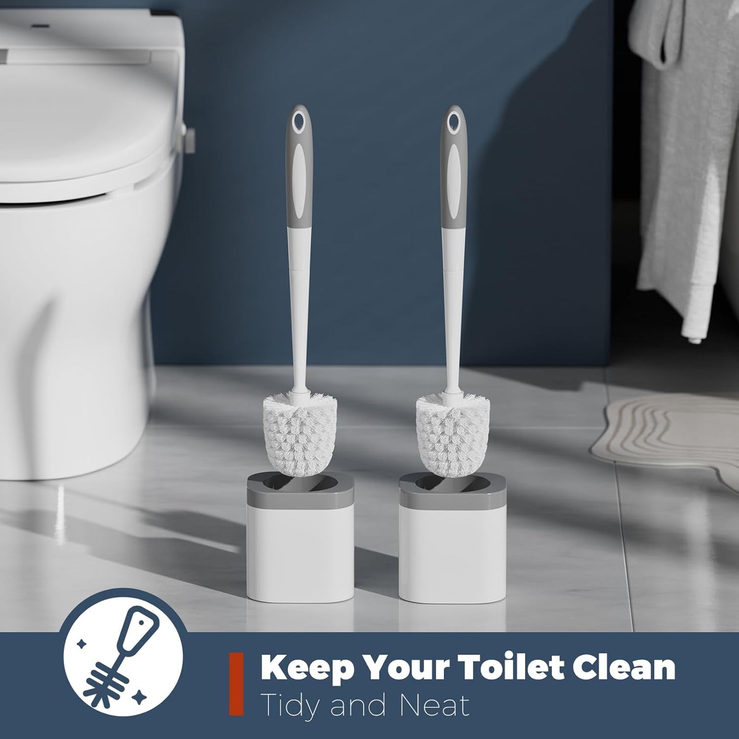 Toilet Brush, 2 Pack Toilet Brush and Holder Set Bathroom Accessories, Toilet Bowl Brush and Holder for Bathroom, White