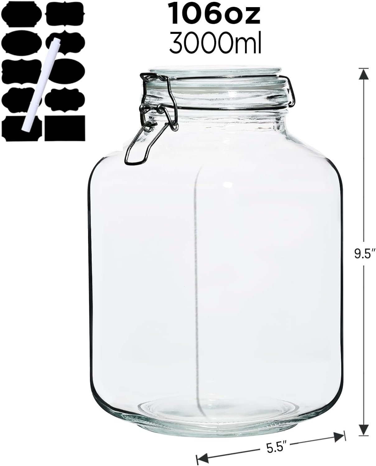Ollieroo 106oz Square Glass Jars with Airtight Lid, Large Mason Jars, Wide Mouth Storage Containers for Flour, Cereal, Coffee, Pasta and Canning, Big Glass Kitchen Canisters (Set of 2)