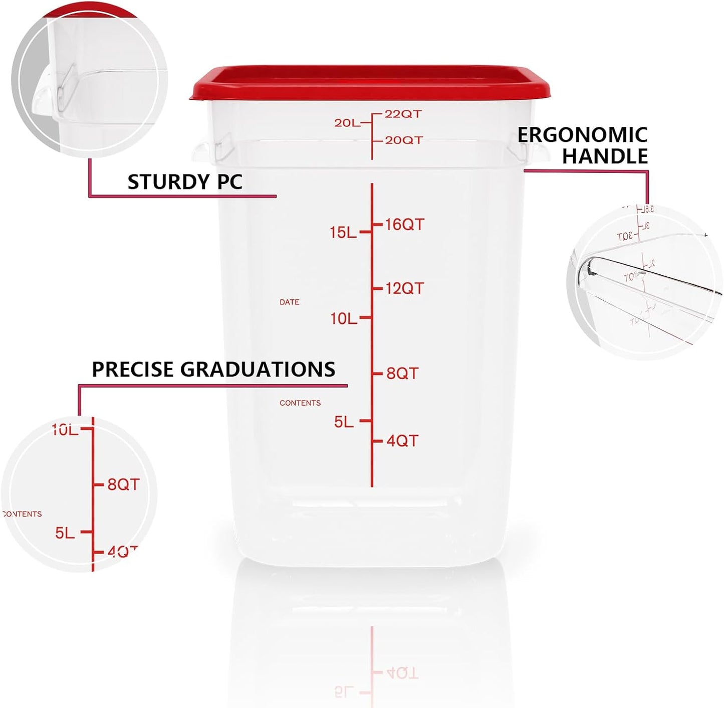 4 Pack 22 Quart Square Clear Food Storage Containers with Lids Cereal Containers Storage Airtight Food Storage Containers for Restaurant Kitchen Home