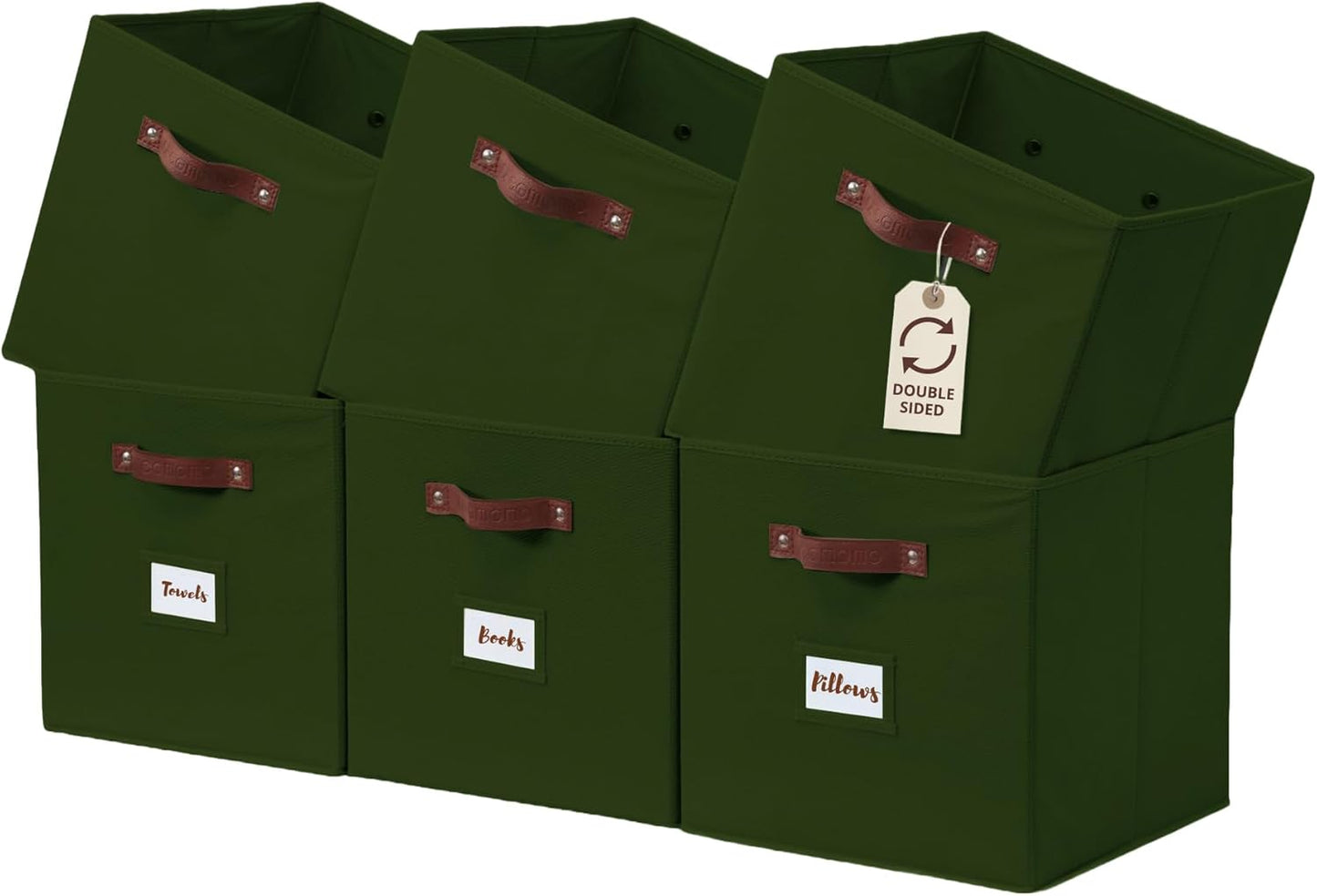 DECOMOMO Storage Cubes, 13x13x13 Storage Cube Bins with Labels, Fabric Organizer Bins (13" / 6pcs, Olive Green)