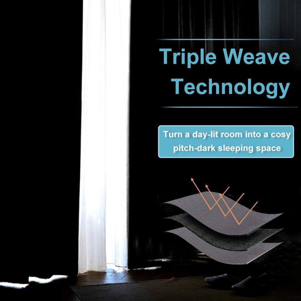 RYB HOME Blackout Curtains for Living Room, Large Window Shades for Bay Window Dining Parlor Bedroom Patio Door, Wide 52 x Long 102 inches, Grey, 2 Panels