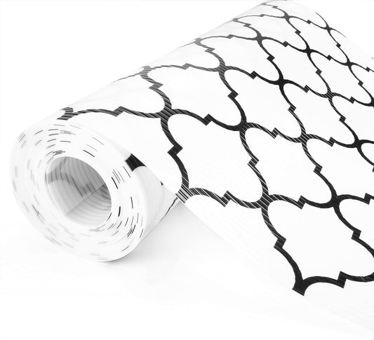 Glotoch Shelf Liner for Kitchen Cabinets,12" x 20Ft Non Adhesive Drawer Liners for Kitchen Cabinets,Waterproof and Durable Refrigerator Liners, Cabinet Liner for Shelves Fridge Black and White