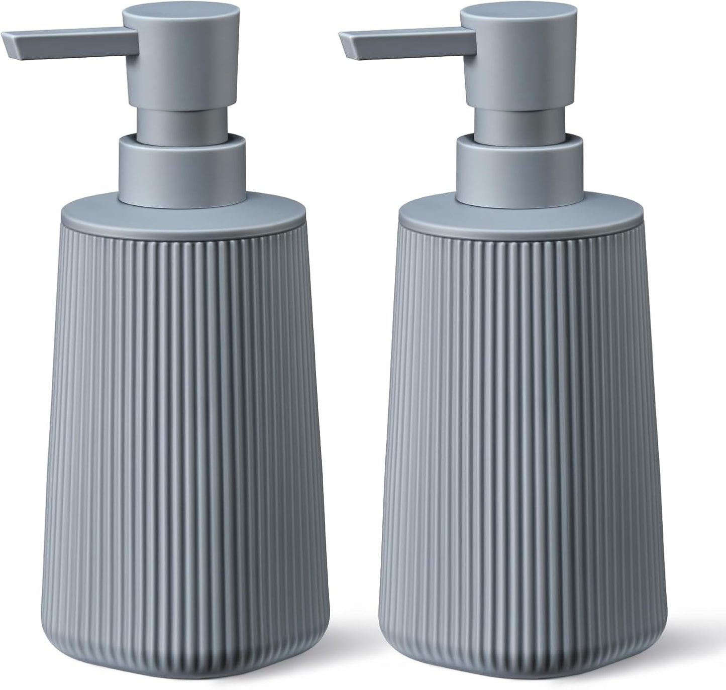 Gray 2 Pack Hand Soap Dispensers with No Rust Pump for Bathroom and Kitchen Countertops Refillable Striped Matte Plastic 8.5 oz