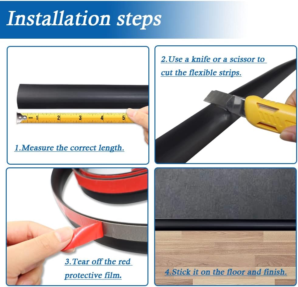 Floor Transition Strip Self Adhesive Carpet & Flooring Transitions Edging Trim Strip PVC Threshold Transitions Suitable for Threshold Height Less Than 5mm (20Ft, Black)