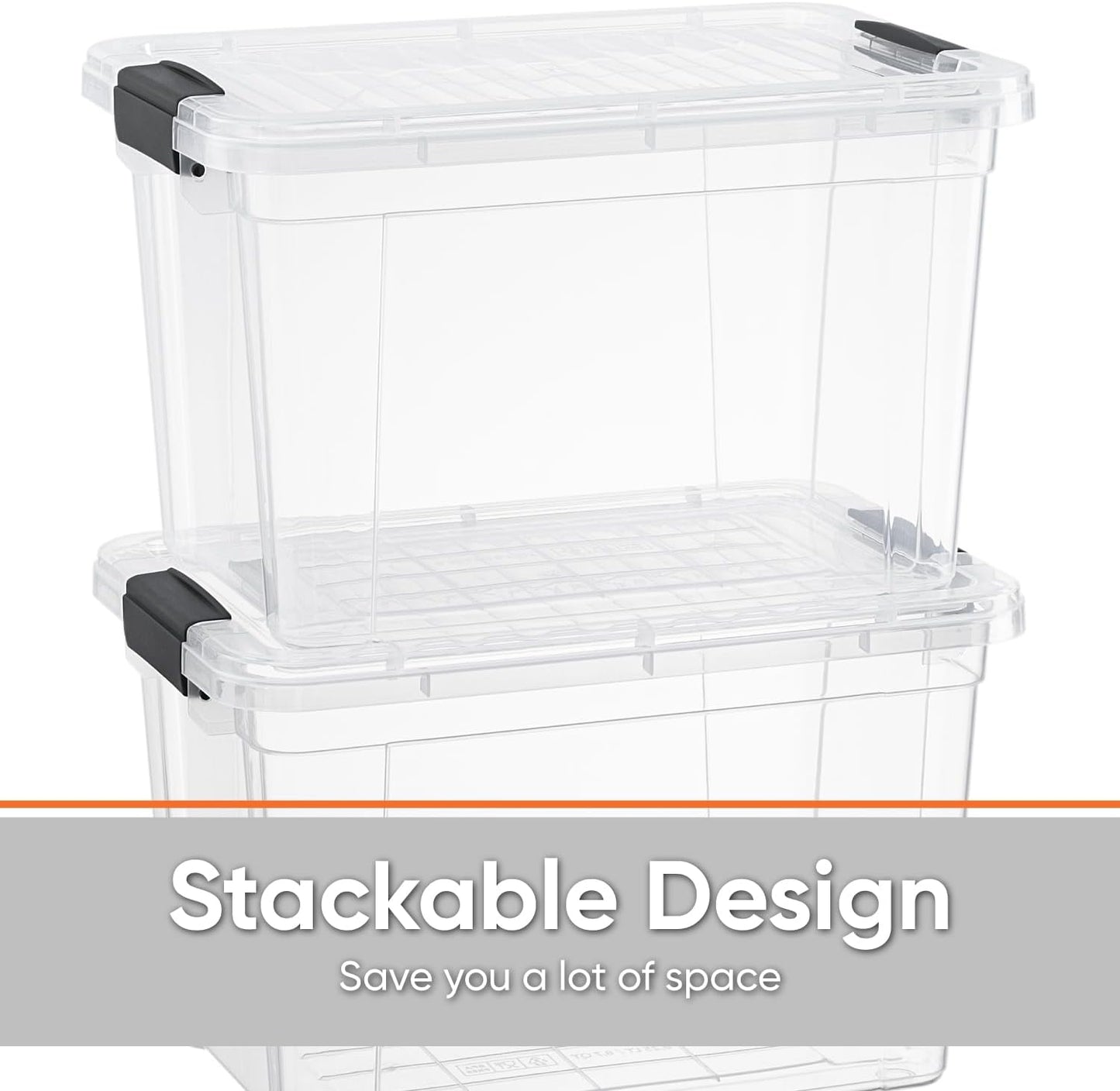 Superio Clear Storage Boxes with Lids, 49 Quart Plastic Container Bins for Organizing, Stackable Crates, BPA Free, Non Toxic, Odor Free, Organizers for Home, Office and Dorm, 4 Pack