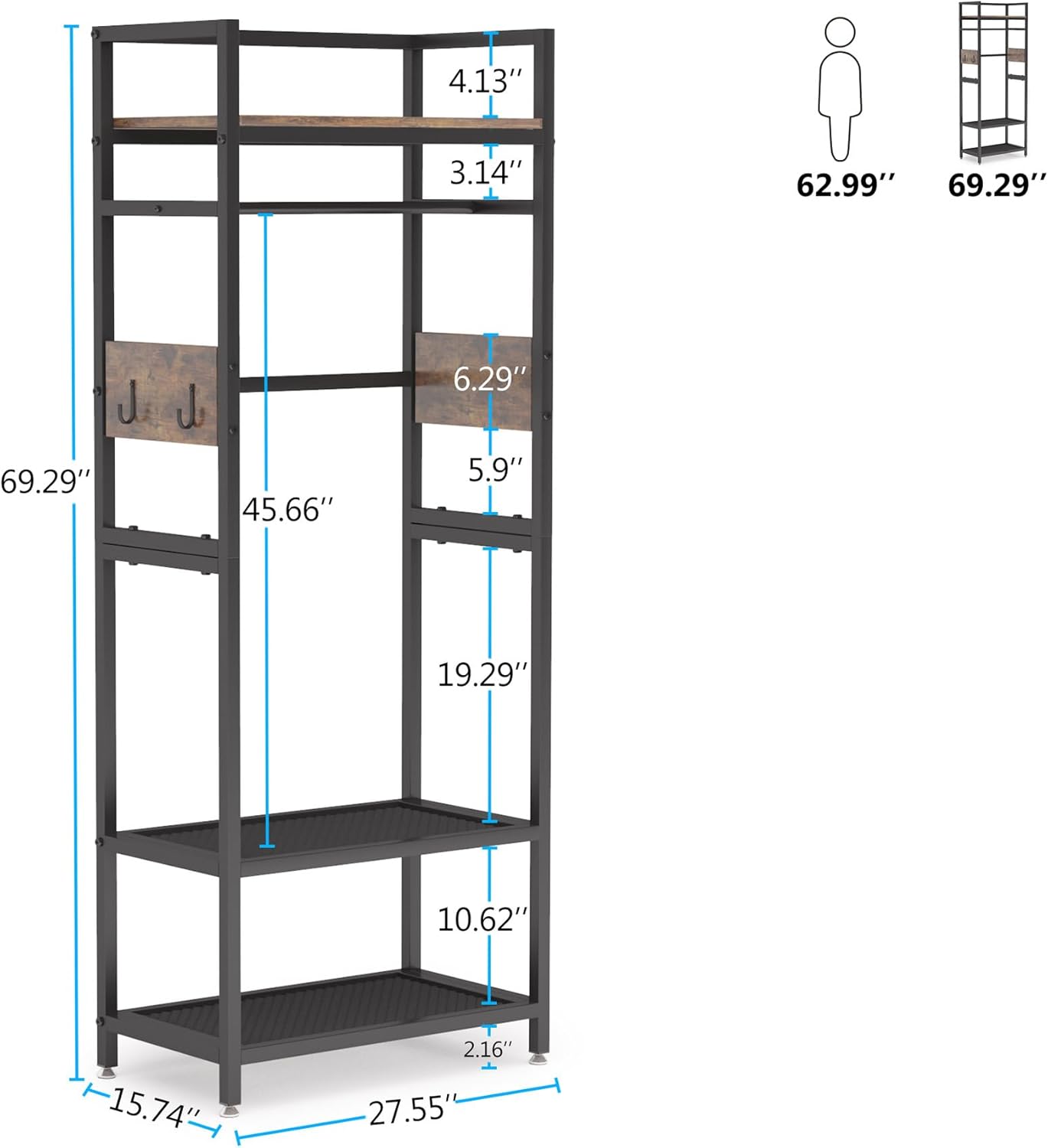 Tribesigns Small Heavy Duty Clothes Rack with Shelf and Hanging Rod, Freestanding Closet Organizer, Industrial Hall Tree Garments Rack for Small Space,Bedroom,27'' W X69'' H, Max Load 300LBS