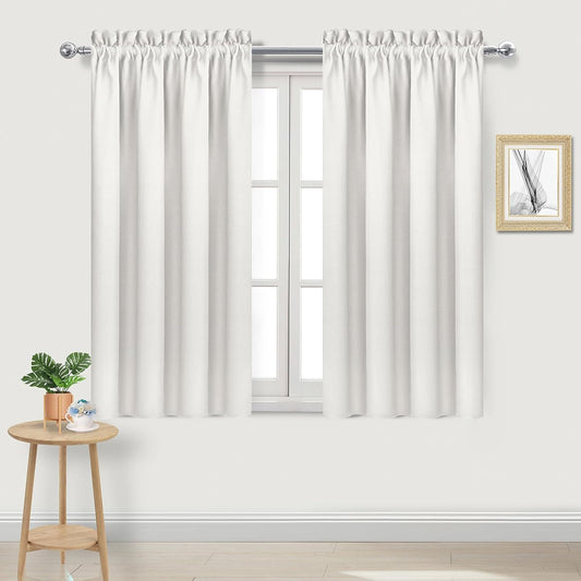 DWCN Blackout Curtains Thermal Insulated, Energy Saving & Noise Reducing Bedroom and Living Room Curtains, Ivory, W 42x L 45 Inch, Set of 2 Rod Pocket Curtain Panels