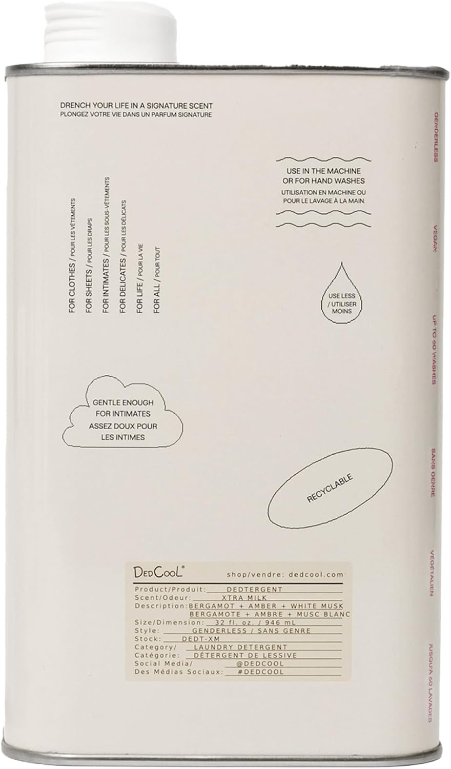 DedCool Liquid Laundry Dedtergent | Xtra Milk | Luxurious Fragrance Detergent | Removes Stains | Infused with Natural Essential Oils | Non-Toxic | 60 Washes | 32 fl oz