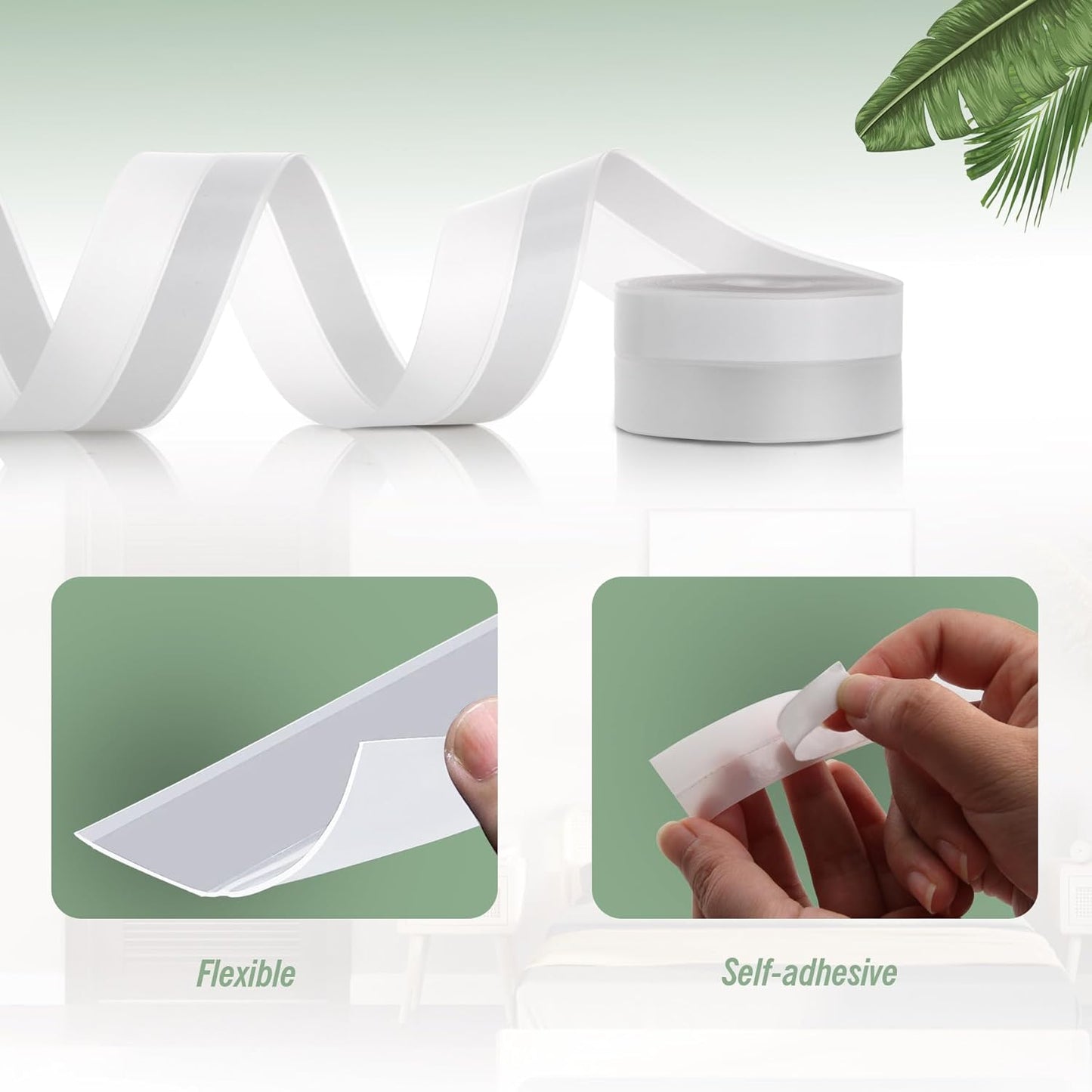 Silicone Weather Stripping Door Seal Strip, 16.4 Feet Self Adhesive Sealing Sticker Sealing Tape for Door Draft Stopper Adhesive for Doors Windows Shower Glass Gaps (Transparent, Width 35mm)