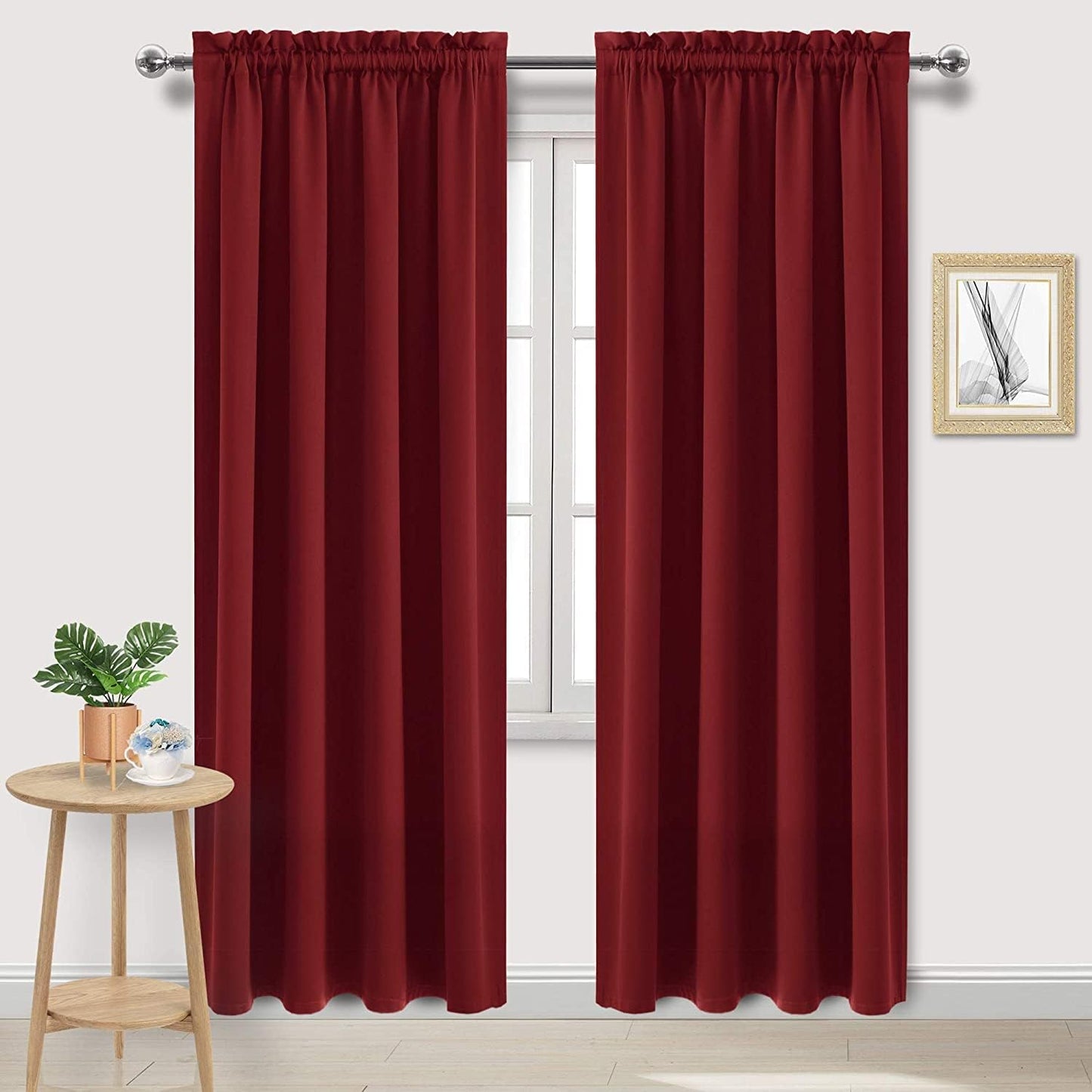 DWCN Christmas Blackout Curtains Room Darkening Thermal Insulated Bedroom Curtains Window Curtain Panels, 42 x 84 inches Long, Set of 2 Burgundy Rod Pocket Drapes