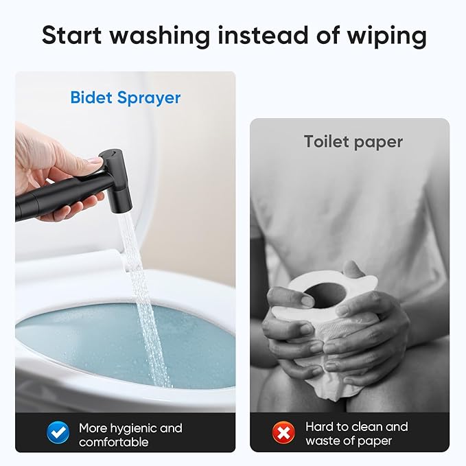 Arofa Handheld Toilet Bidet Sprayer for Toilet-Adjustable Water Pressure Control with Bidet Hose for Feminine Wash, Stainless Steel Brushed Nickel Bidet Faucet Cloth Diaper for Baby Wash, Black,3 Pack