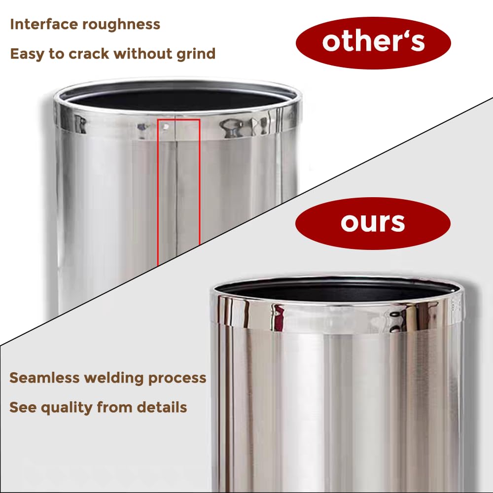 2.6Gallon/10L，Stainless Steel Bathroom Trash Can,Chrome Trash Can,Silver Garbage Can for Office，Wastebasket for Hotel，Office，Store，Metal Trash bin Without lid (Silver)