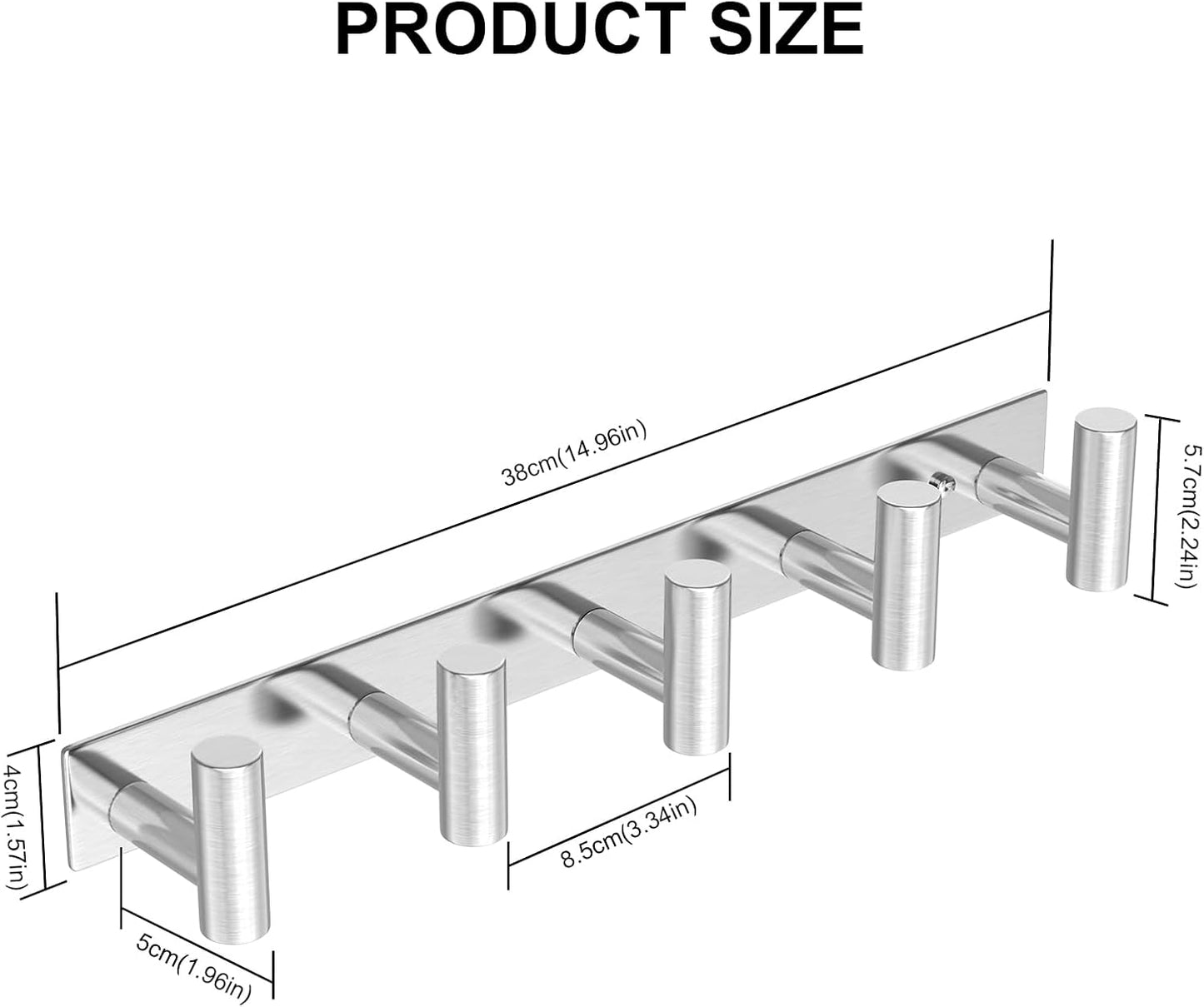 VAEHOLD Silvery Hat and Coat Wall Mount Rack - 5 Hooks for Robes, Bags, Keys, and Towels - Bathroom Towel Hanger Organizer (2 Pack)