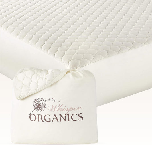 100% Cotton Organic Mattress Pad - Breathable & Cooling Mattress Protector Twin XL Size - Premium 300GSM Quilted and Noiseless Machine Washable Organic Cotton Mattress Protector (Ivory, Twin XL)