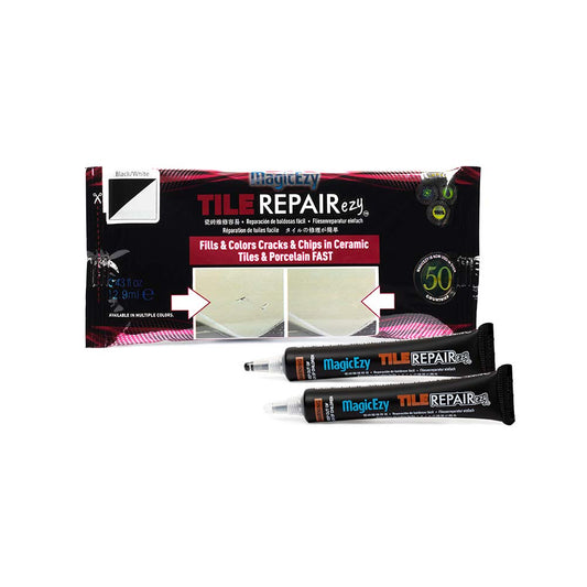 MagicEzy Tile RepairEzy (Black/White) - Laminate Floor Repair Kit - Ceramic Tile Repair Kit - Bathroom Tile Repair Kit - Crack Filler - Gray Porcelain, Ceramic, Acrylic, Stone, PVC, Fiberglass, Vinyl