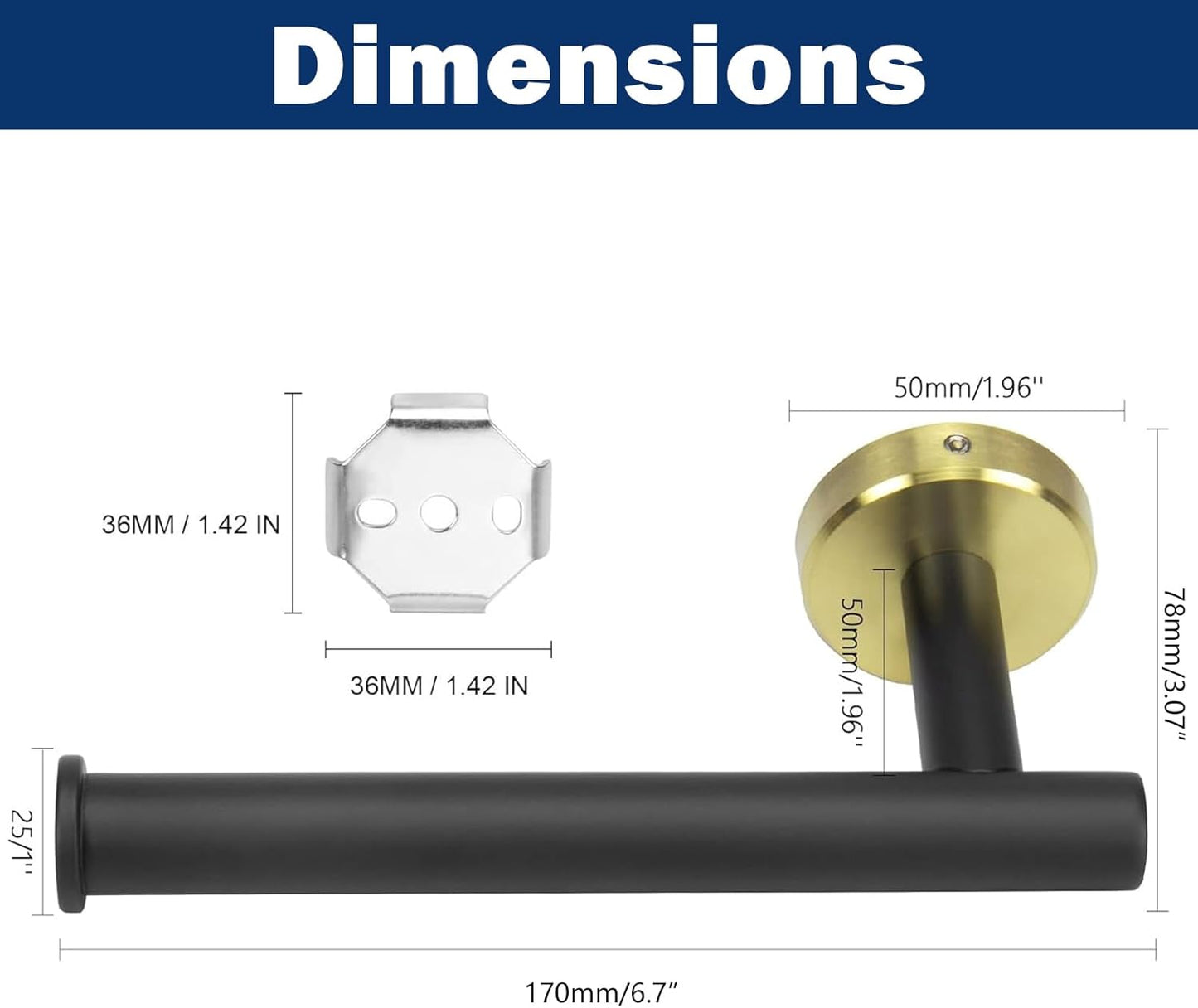 NearMoon Bathroom Toilet Paper Holder, Premium SUS304 Stainless Steel Rustproof Wall Mounted Toilet Roll Holder for Bathroom, Kitchen, Washroom (1 Pack, Black and Gold)