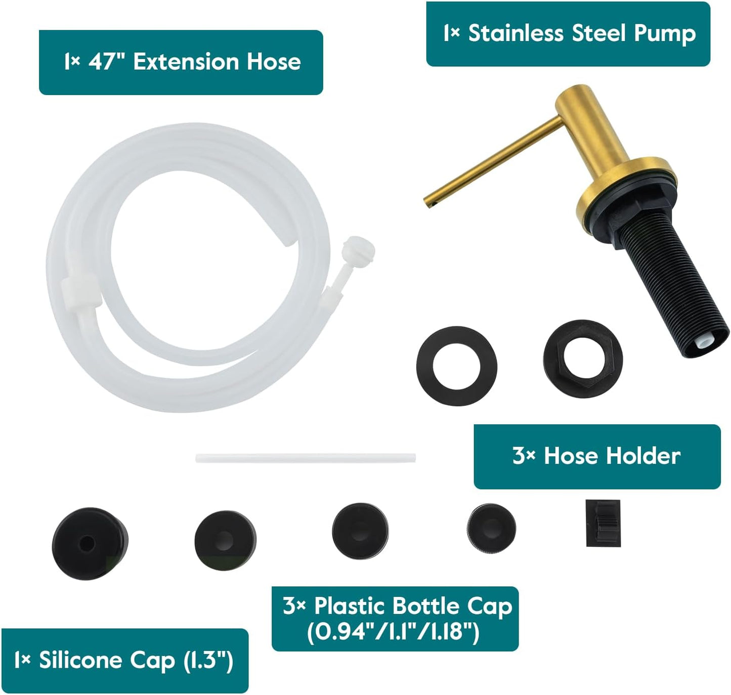 Gappo Soap Dispenser for Kitchen Sink Champagne Gold, Stainless Steel Countertop Pump, Built in Sink Soap Dispenser with 47" Extension Tube kit