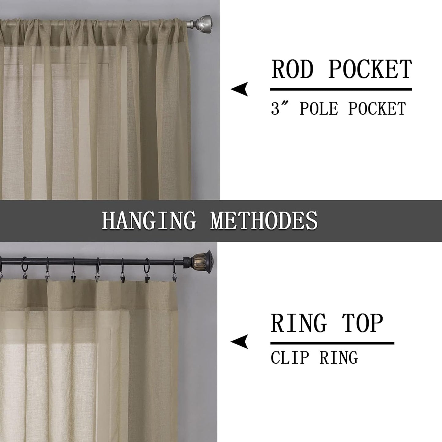 Tollpiz Sheer Curtains Bedroom Linen Textured Curtain Sheers Light Filtering Voile Rod Pocket Curtains for Living Room, 38 x 84 inches Long, Taos Taupe, Set of 2 Panels