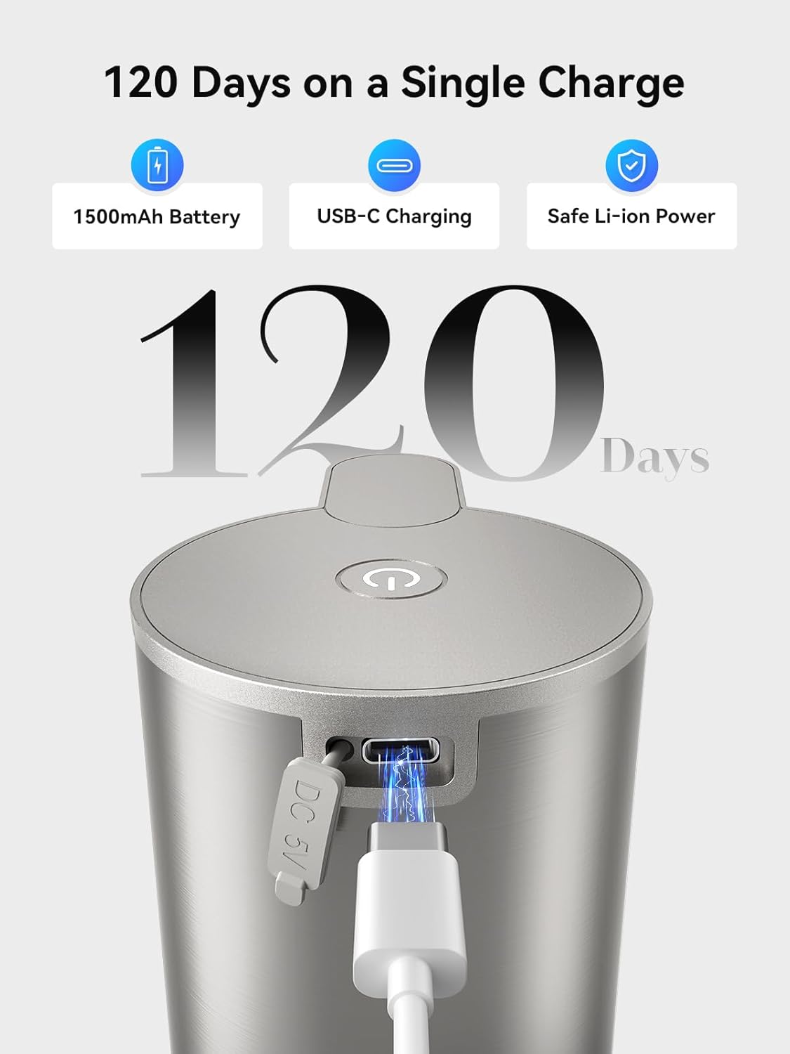 SUNLY Automatic Foam Soap Dispenser, 0.2s Fast Sensor, USB-C Rechargeable, Smudge-Resistant Stainless Steel, Touchless Liquid & Foaming Soap Dispenser for Bathroom, Kitchen, Hotel, Silver