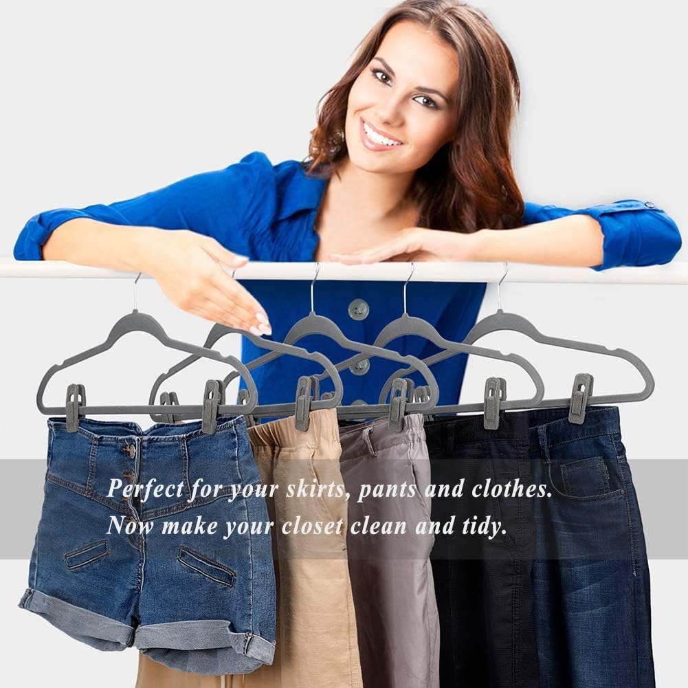 Grey Velvet Hangers Clips (80-Pack), Non-Slip Strong Velvet Hangers Clips for Velvet Skirt Hangers, Velvet Pants Hanger Velvet Clips Fit for Thin Velvet Clothes Suit Hangers