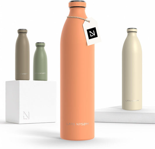 LARS NYSØM Stainless Steel Insulated XL Water Bottle 12oz 17oz 25oz 34oz 51oz | Insulated Thermo Flask for Hot and Cold Beverages | Leakproof Drinking Bottle (Pumpkin Orange, 50.7 oz)