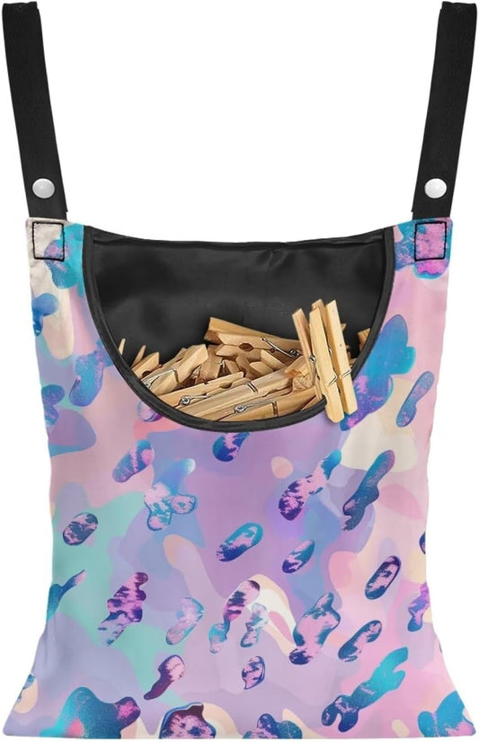 Leopard Print Clothespin Pouch Clothespin Bag with Hanging Hook Waterproof Clothes Pin Hanging Bag Space-Saving Clothespin Storage Organize Clothespin Bag for Clothesline Outdoor