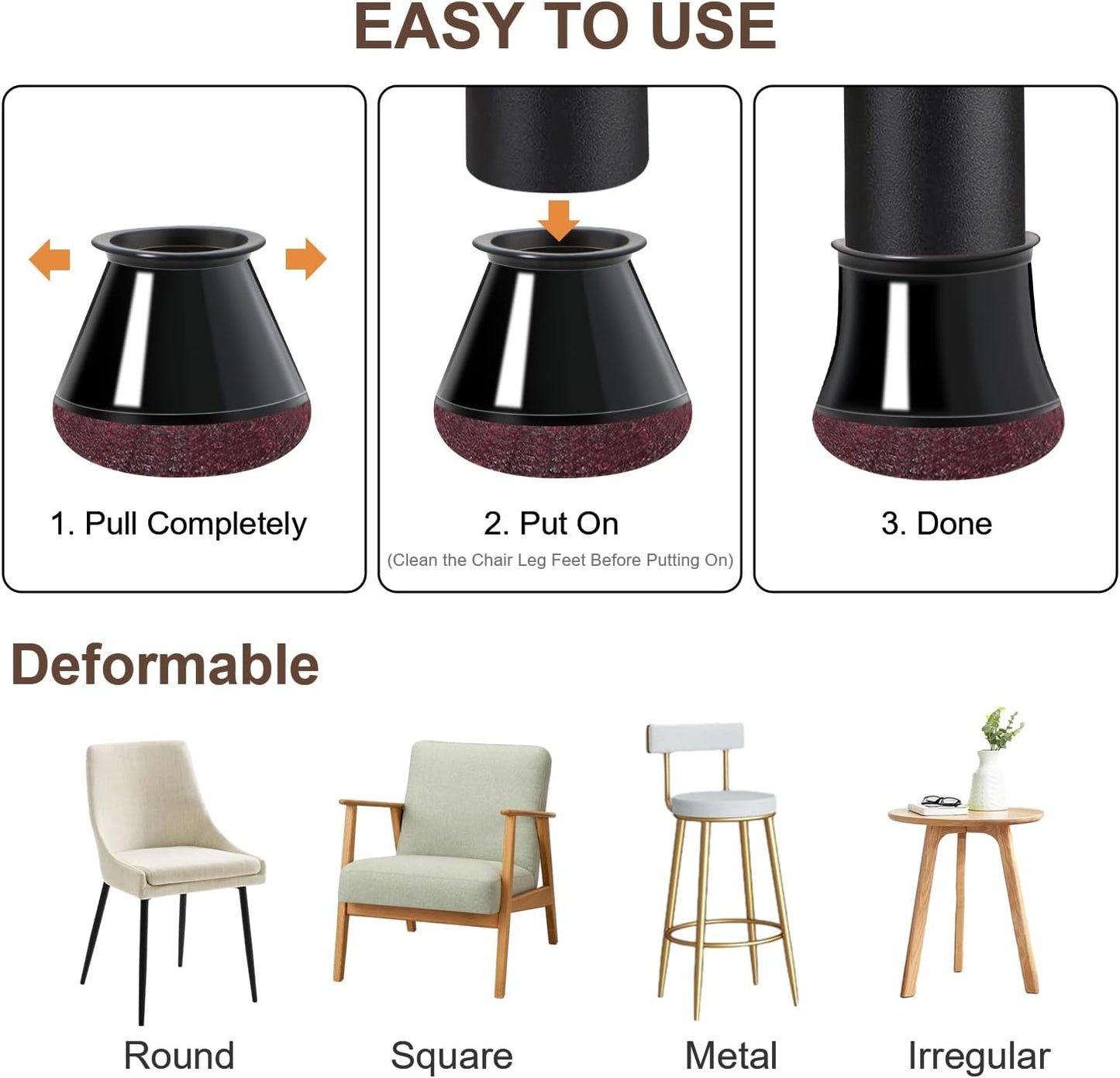 20 Pcs Chair Leg Floor Protectors for Hardwood Floors, Black Rubber Furniture Sliders with Felt, Silicone Furniture Leg Caps Covers, Fit Round Diameter (1.2" to 1.4")