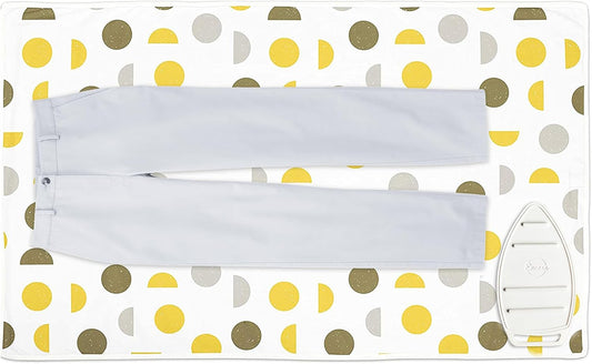 Encasa XO Ironing Mat/Pad (Large 48"x28") with 3mm Padding & Silicone Iron Rest for Steam Pressing on Tabletop or Bed - Heat Resistant, Portable, Quilting & Travel Blanket - Yellow Moon