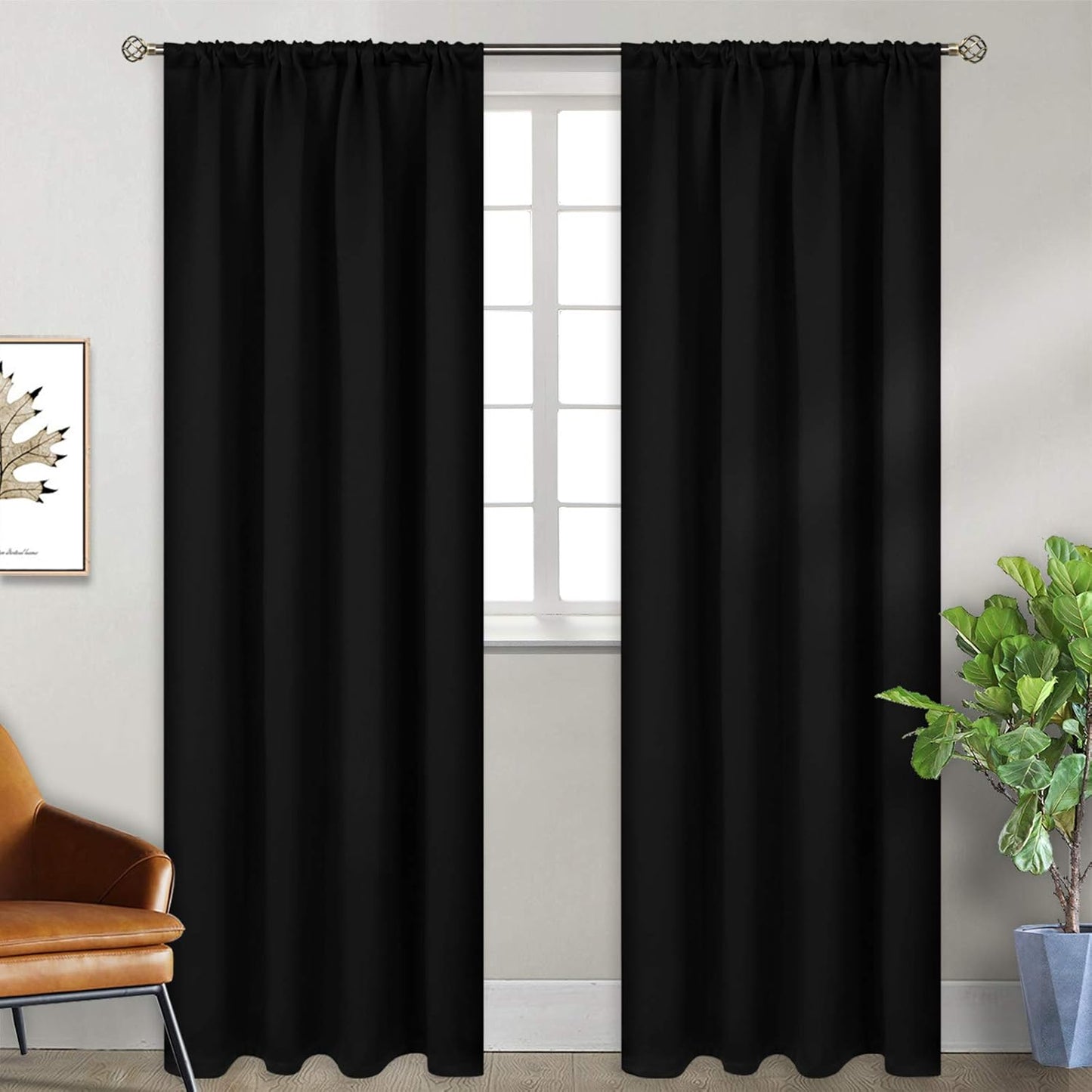 BGment Black Blackout Curtains 90 Inch Long for Bedroom 2 Panels - Room Darkening Drapes Thermal Insulated with Rod Pocket Heat Blocking for Summer Living Room, 52 X 90 Inch