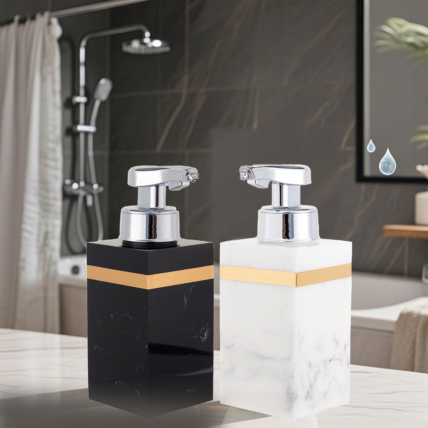 Automatic Foam Soap Dispenser, Touchless Bathroom Kitchen Dish Soap Dispenser with Adjustable Sensor, 7.6oz/225ml USB Rechargeable, Durable Design for Home Commercial Use (White & Gold)