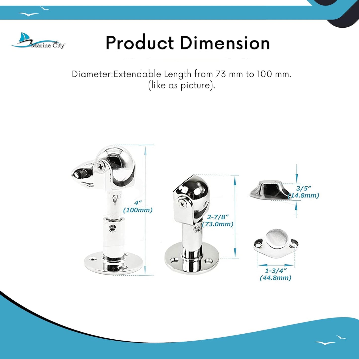 MARINE CITY Magnetic Ball Door Window Stopper Set, 316 Stainless Steel, Corrosion-Resistant, Holds 4kg, Water-Resistant, Extendable 73mm-100mm, Ideal for Boats, Yachts, Ships