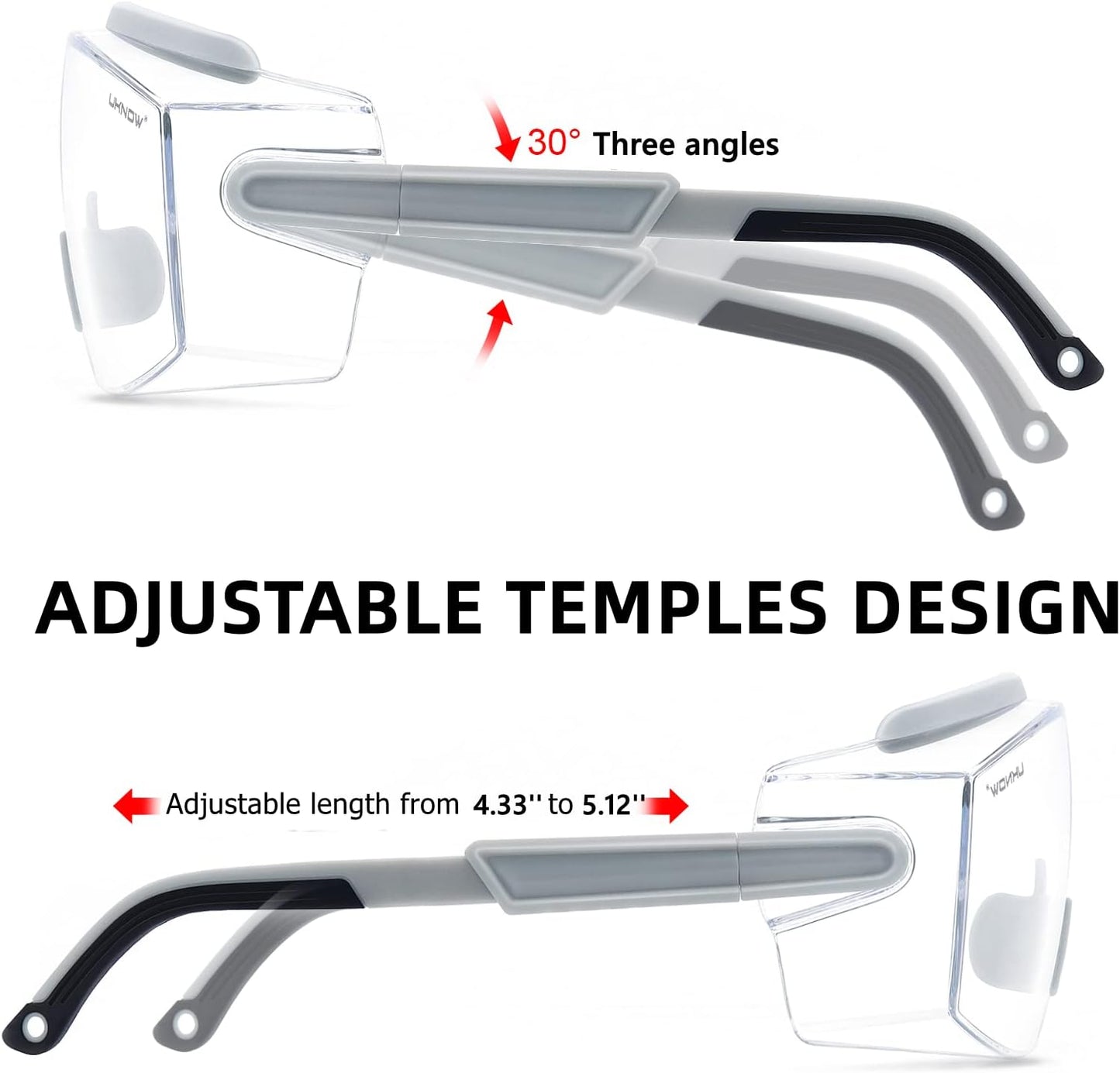 UKNOW Safety Goggles Over Glasses, Safety Glasses Anti Fog Wraparound Eye Protection, Protective Eyewear ANSI Z87.1