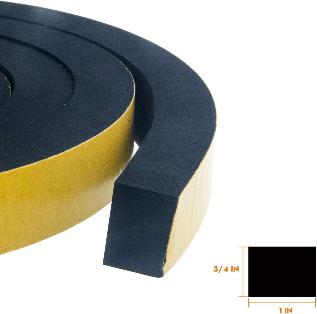 CloudBuyer Weather Stripping Foam 2-Pack, 1 Inch Wide X 3/4 Inch Thick, Insulation Strips with Adhesive for Door & Automotive, Air Conditioner Seal (13 Feet Total, 6.5 Feet/Roll)