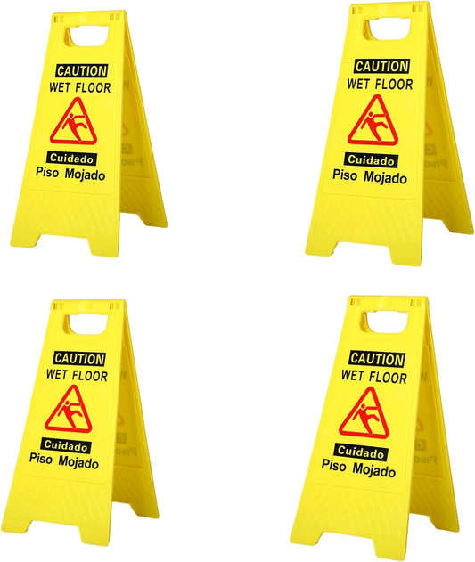CERLMLAND wet floor signs 4 piece double-sided sign alerts clear identification using black text and red graphics Widely used in various business environments