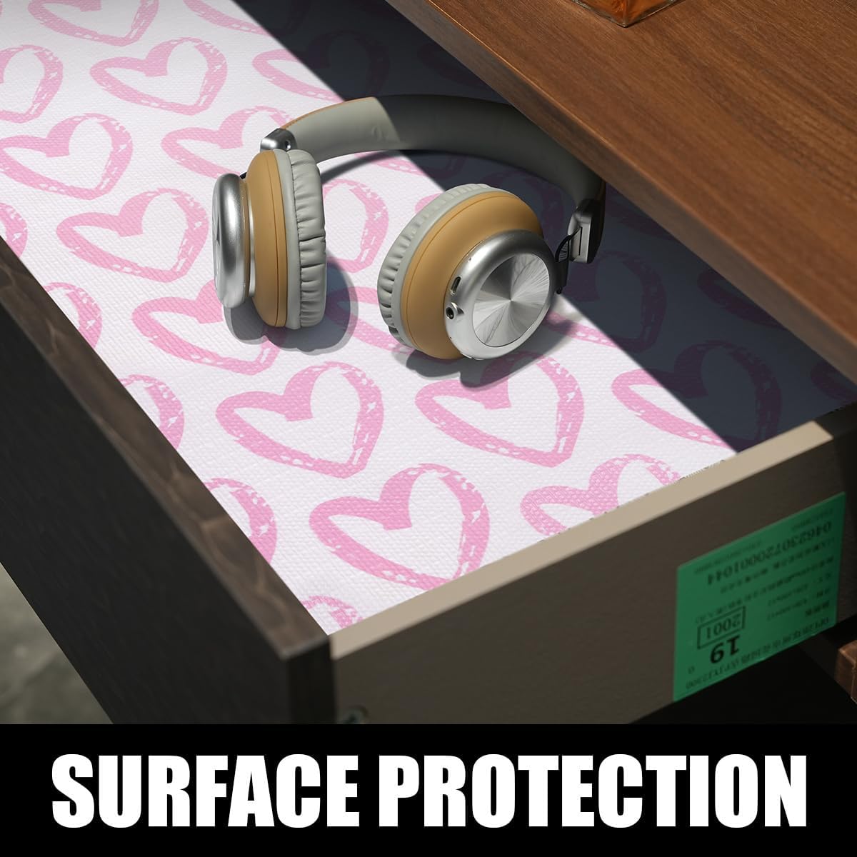 Pink Heart Drawer Liner for Cabinets, Shelf Liner Non-Adhesive and Strong Non-Slip Cabinet Drawer Liners for Kitchen,Table,Bookshelves,Waterproof Cupboard Liners,12IN x 10FT