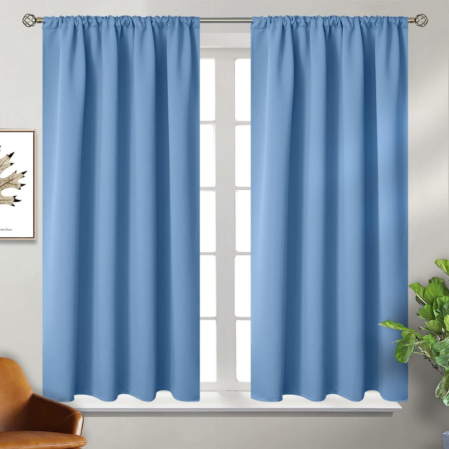BGment Denim Blue Blackout Curtains for Bedroom 45 Inches Long - Thermal Insulated Drapes Short Length Room Darkening with Rod Pocket for Kitchen Bathroom Window, 42 x 45 Inch, 2 Panels