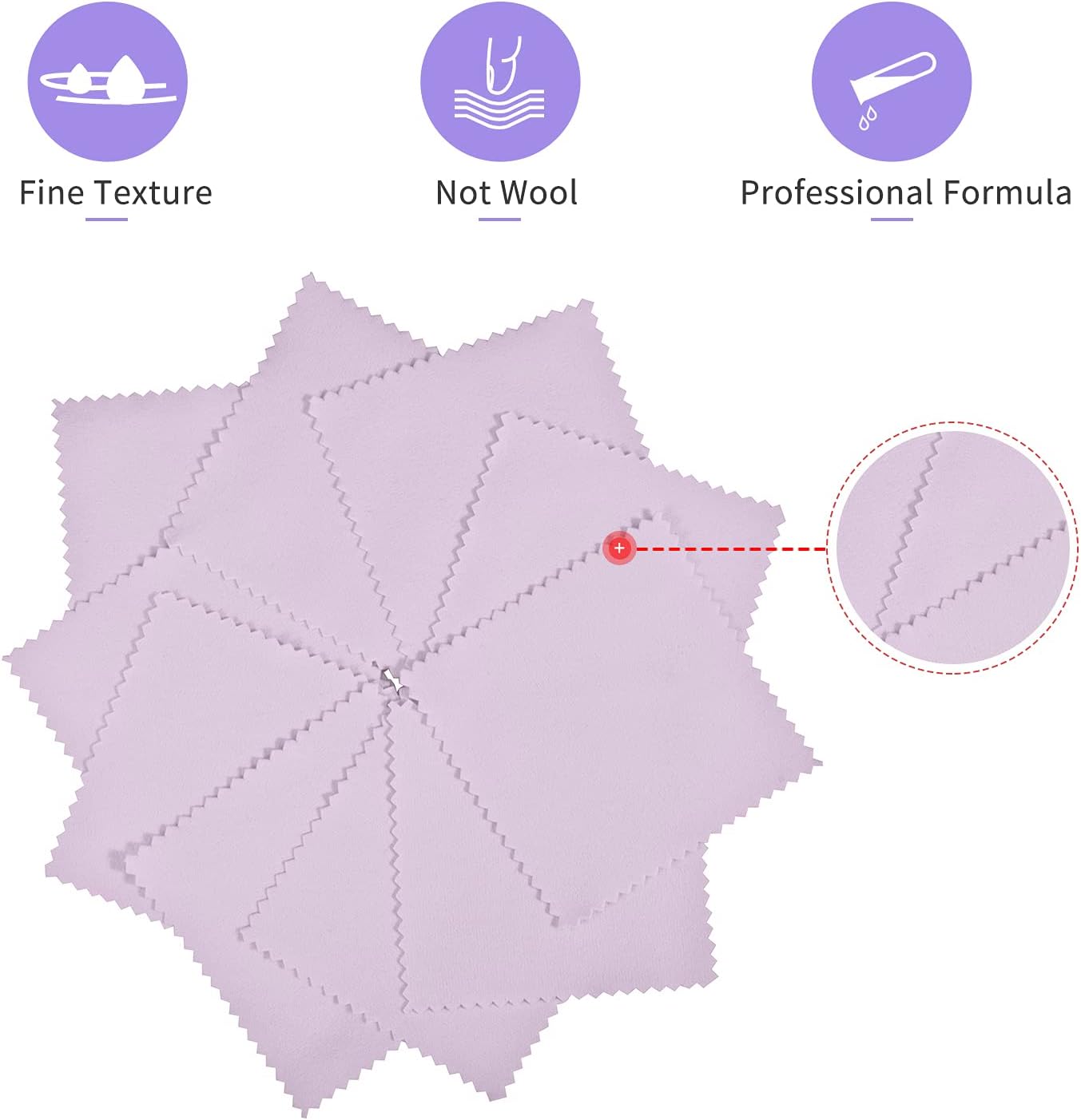 CATIFLIN 100pcs Premium Jewelry Cleaning Cloth, Silver Polishing Cloth Individually Wrapped, for Sterling Silver, Gold, Brass, Silverware, Coin, Ring, Watch and More (Purple, 3.15" x 3.15")