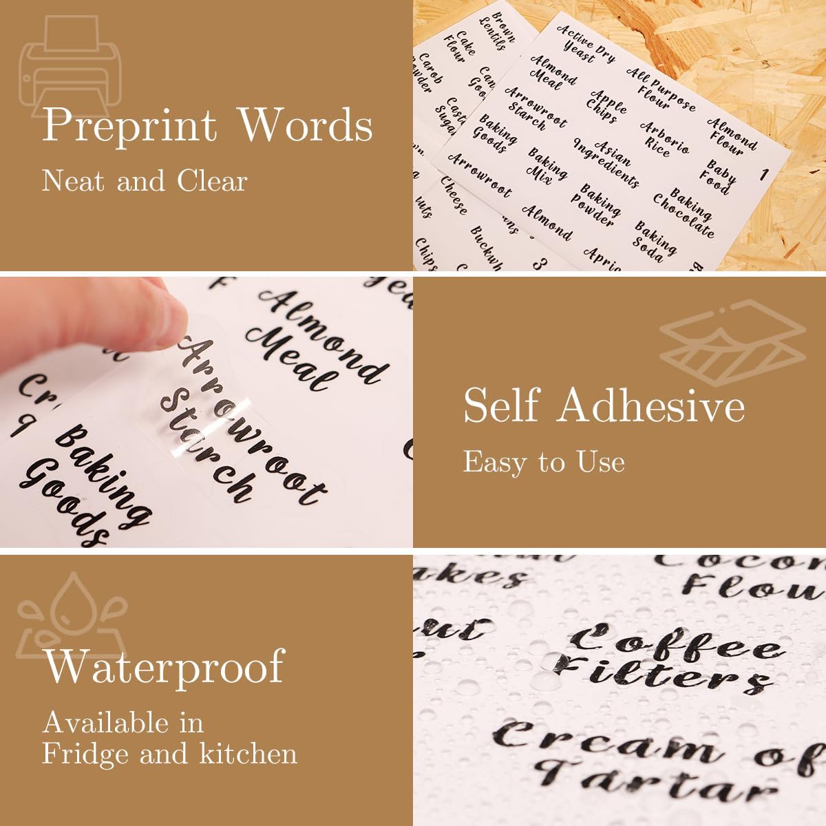 6 Pcs Square Glass Pantry Storage Containers with Bamboo Airtight Lid and 248 Clear Pantry Labels Preprinted - 37oz Thicken Glass Food Storage Jars for Coffee, Cookie, Tea, Sugar, Spice