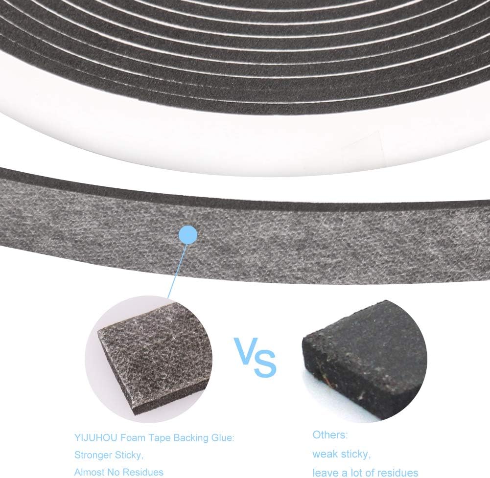 Seal Foam Tape,1/2 Inch W x 1/8 Inch T Weather Stripping for Door and Window,High Density Single Sided Closed Cell Door Insulation Weather Strip, 3 Rolls Total 50FT Black