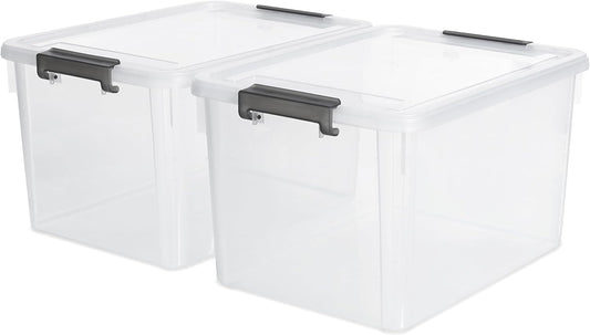 Citylife 32 QT Plastic Storage Bins with Latching Lids Stackable Storage Containers for Organizing Large Clear Storage Box for Garage, Closet, Classroom, Kitchen, 2 Packs