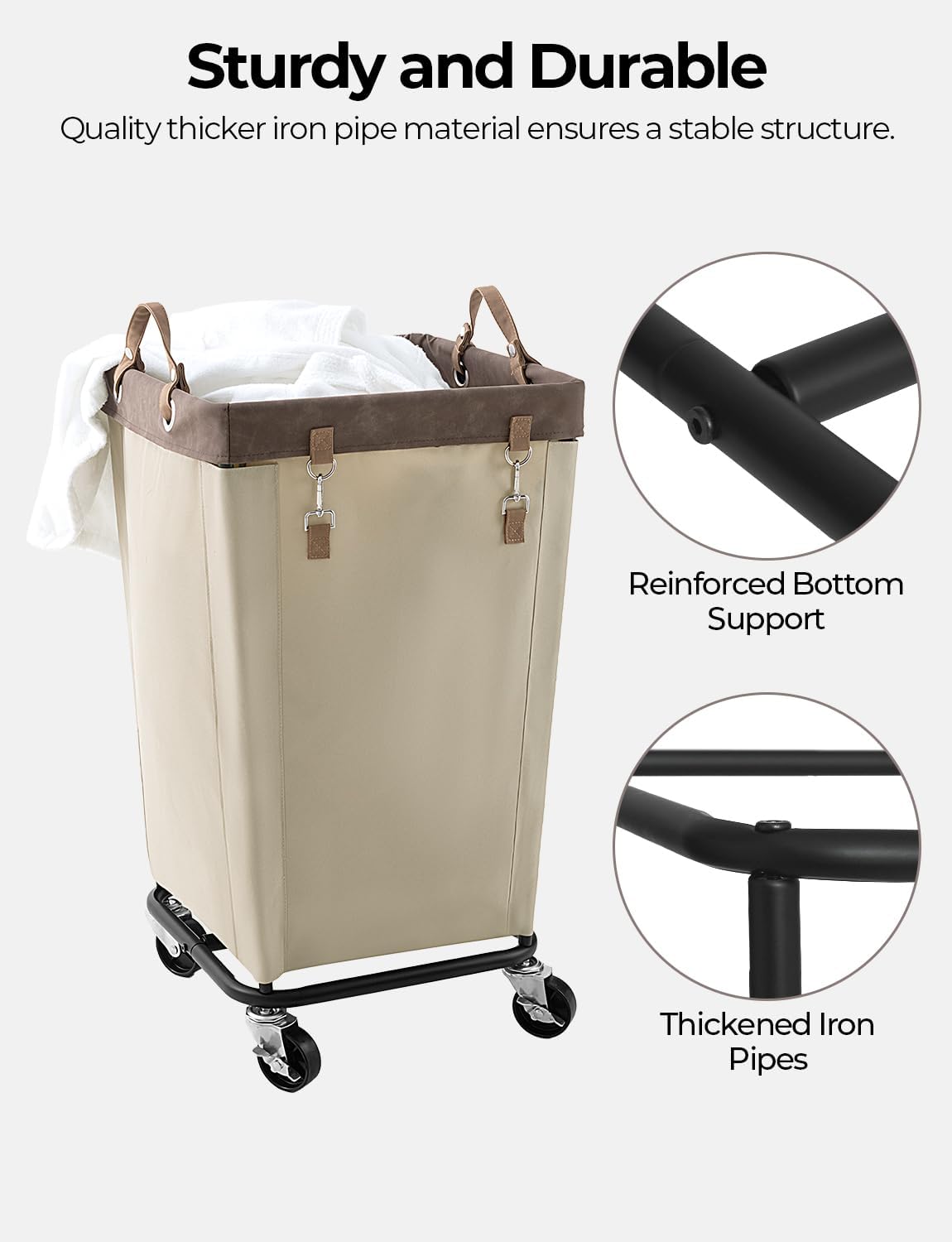 StorageWorks 160L Laundry Basket with Wheels, Large Rolling Hampers for Clothing Organizer, Dirty Clothes Basket for Hotel, Home, Closet, Dorm, Light Khaki