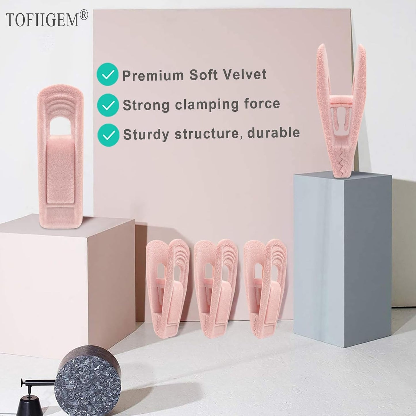 Light Pink Velvet Hangers Clips 20 PCS, Non-Slip Velvet Clip for Pant Skirt Velvet Hangers, Strong Flocking Hangers Clips