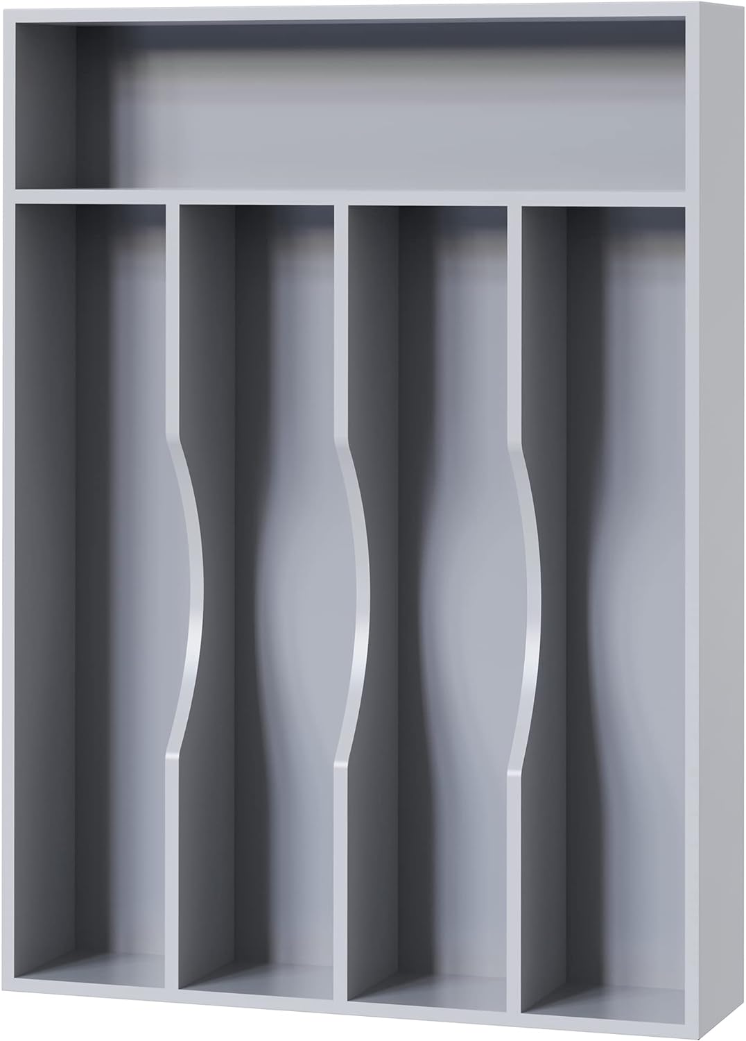 Bellsal Grey Utensil Organizer 10 Inch Silverware Tray for Drawer Utensil Holder Cutlery Organizer Kitchen Drawer Organizer 5 Compartment Small Narrow Bamboo