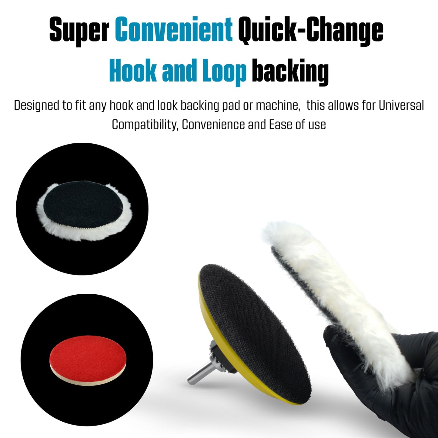 LINE10 Tools 5-Inch Wool Polishing Kit for Drill or Angle Grinder or Orbital, Includes 5 Hard Felt, 5 Soft Wool Buffing Pads with Hook and Loop, Drill Adapter Attachment, Small Car Buffer Auto Glass