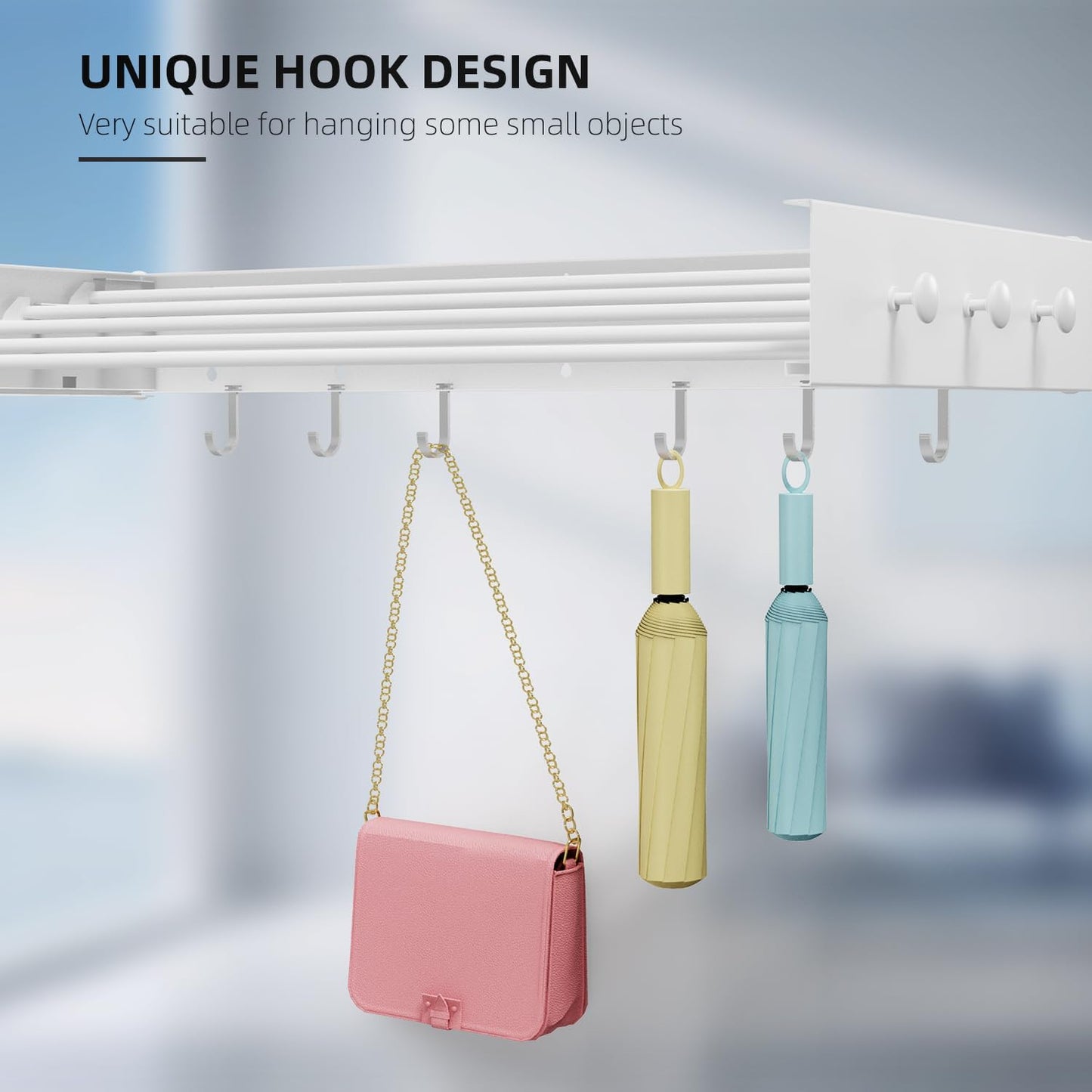 Drying Rack Clothing,Clothes Drying Rack Wall Mounted,Laundry Drying Rack Wall Mount,Foldable,Collapsible,60 lb Capacity 5 Aluminium Poles with 12 Hooks,Space Saving Clothes Drying Rack,White 31.5"