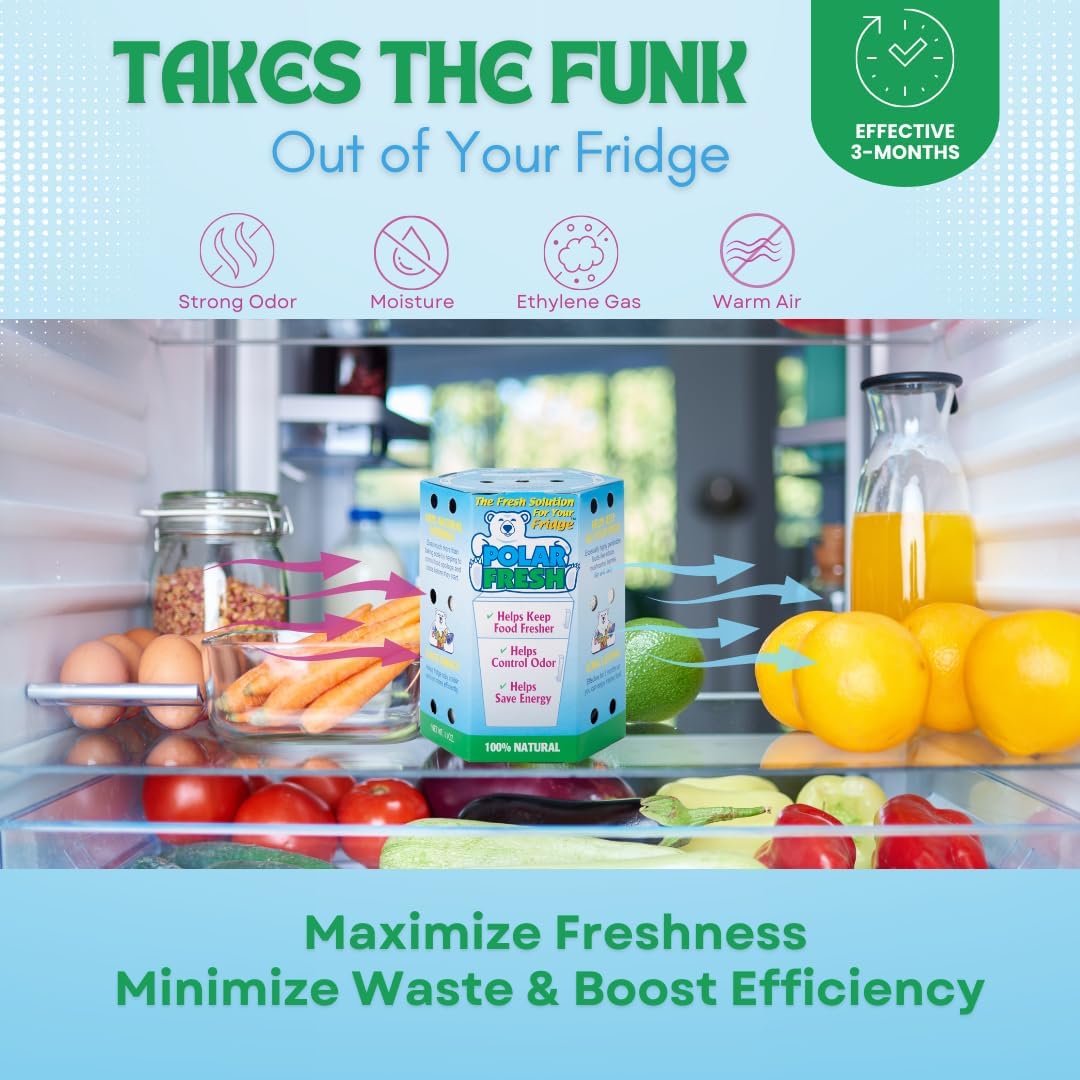 All-in-1 Refrigerator Deodorizer & Produce Saver by Polar Fresh 3 Pack – Fridge Odor Eliminator, Ethylene Gas Absorber, Fridge Moisture Absorber & Efficiency Booster; Surpasses Baking Soda & Charcoal