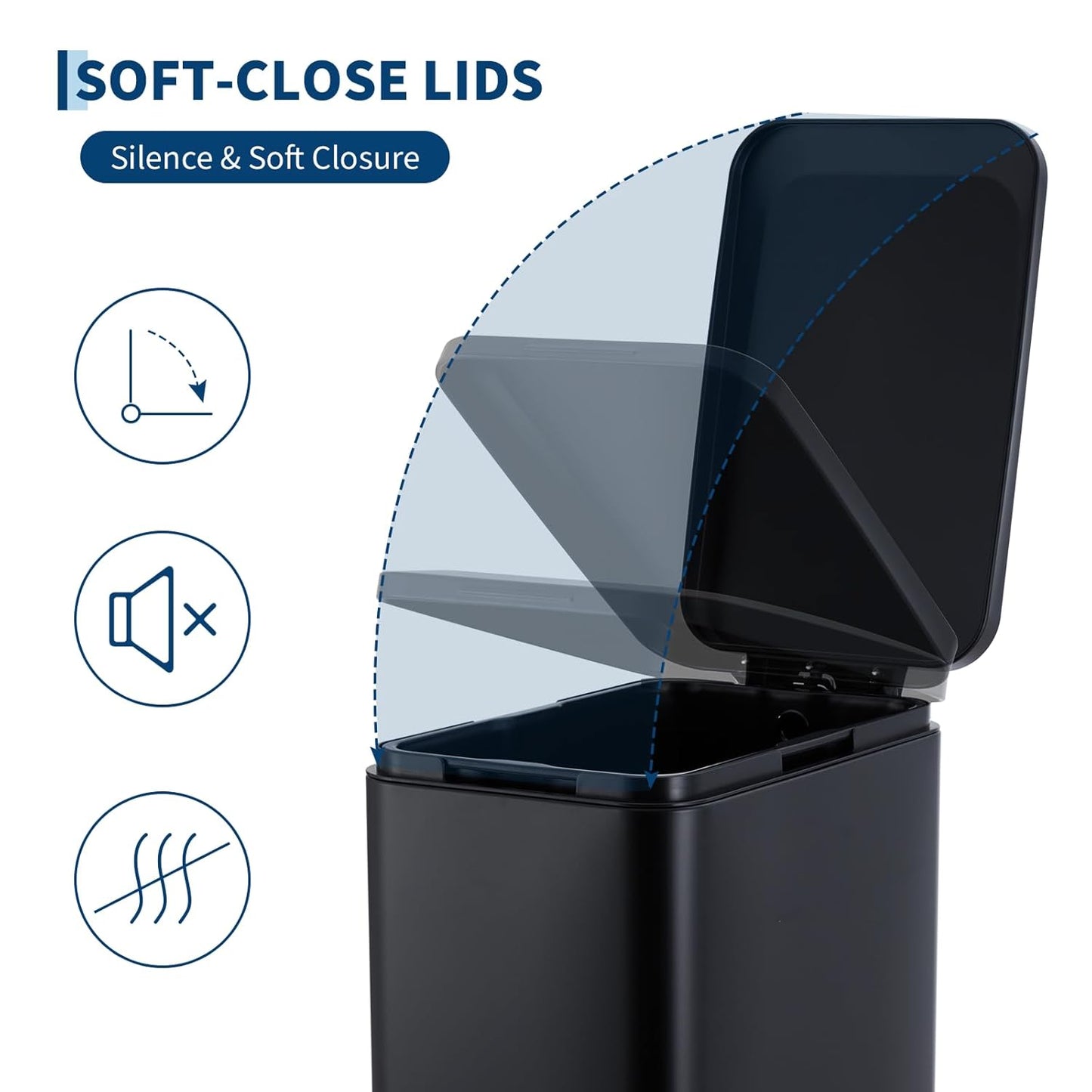 Garvee 13 Gallon Kitchen Trash Can, Stainless Steel Step Garbage Bin with Soft-Close Lid & Removable Bucket, Fingerprint Proof, Slim for Narrow Spaces, Bathroom or Office (Black+Silver, 13 Gallon)