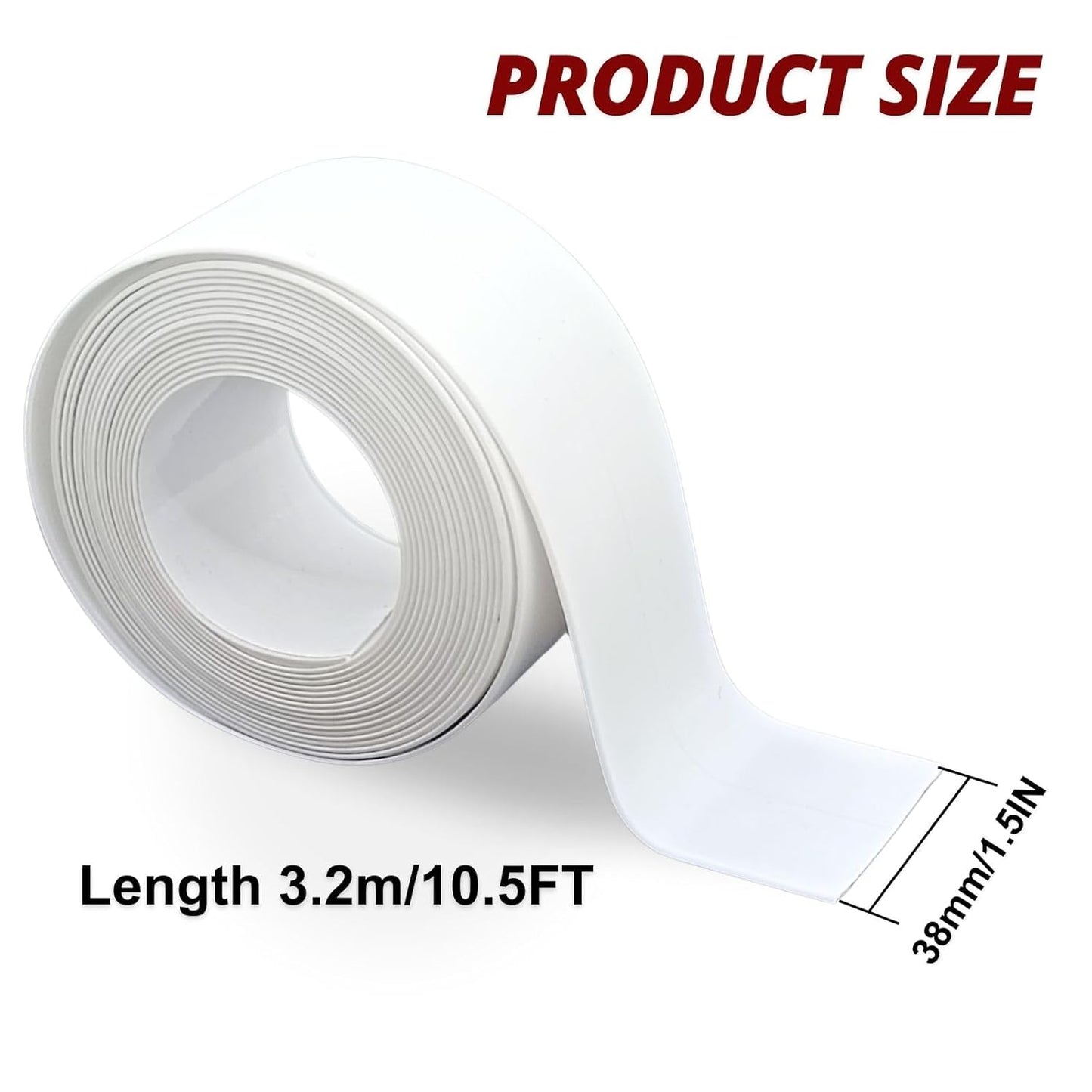 1.5" White Caulk Tape with Self Adhesive, Caulk Strip Waterproof for Bathroom,Toilet, Bathtub,Shower,Caulking Tape for Kitchen and Wall Toilet Sealer Around Base 10.5 Ft x 3 Rolls